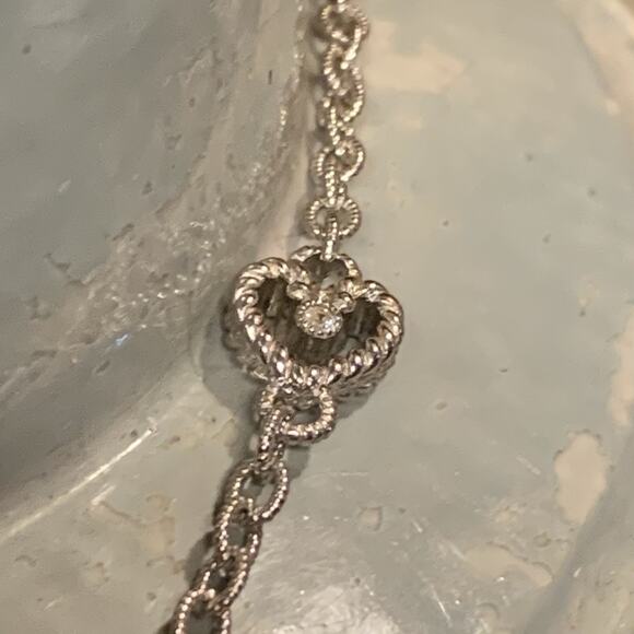 Judith Ripka Necklace Sterling Silver and CZ Heart Station Necklace 16 Inches - Picture 6 of 8